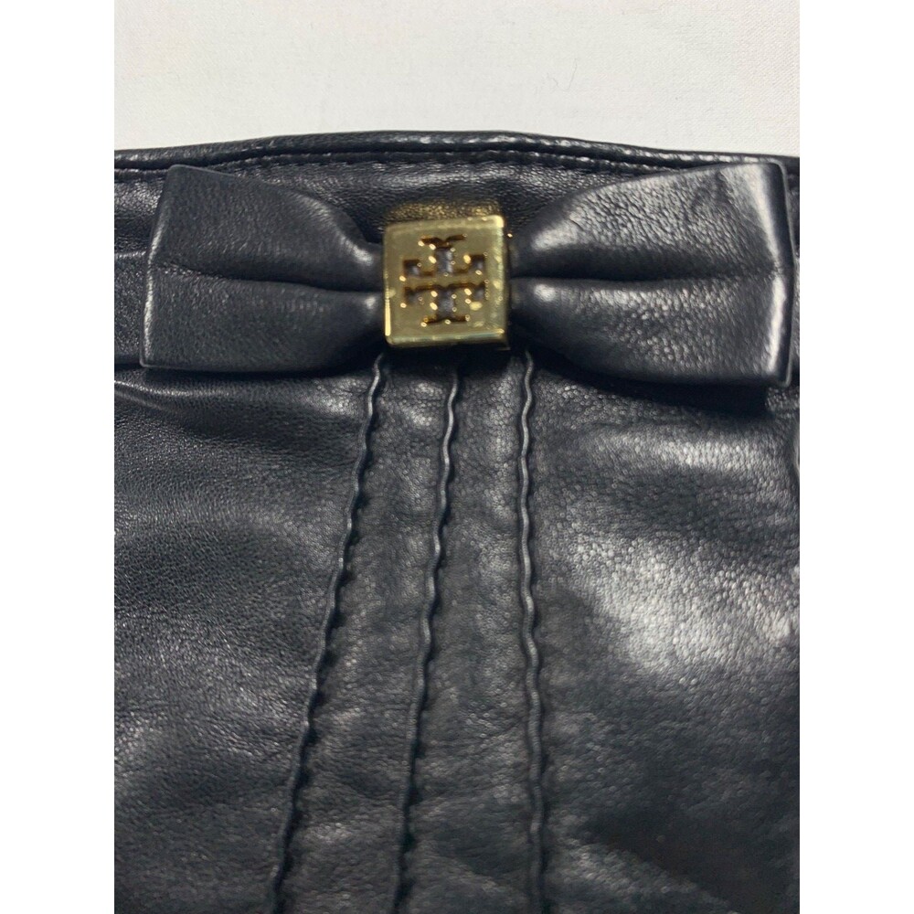 Tory Burch Black Leather Bow Gloves Cashmere Lined Size 7 Medium 32135068 - Picture 3 of 6